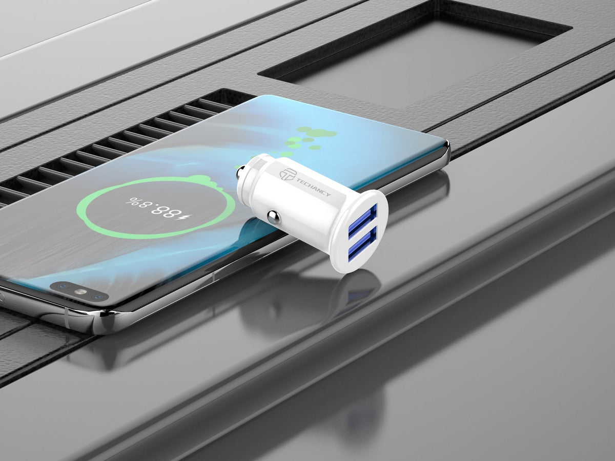 Techancy Carregador De Automóvel Mini  TC6417, Carregamento 2usb 2.4A, Compatível Com Camiões E Automóveis, branco-3