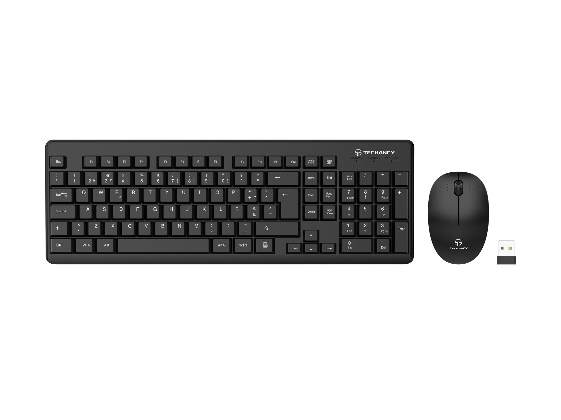 Techancy Kit De Teclado E Rato Sem Fios 2.4g Preto TK1271, Teclas Em Português + Inglês, Teclas De Silêncio Para Escritório-0