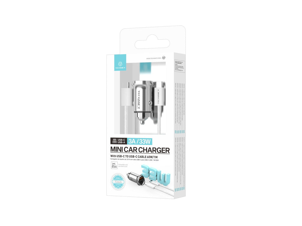 Techancy Mini Carregador TC6426, 33W, USB-A+USB-C, com Cabo USB-C para USB-C de 1m, Liga de AlumInio, Seguro e Confiavel-3