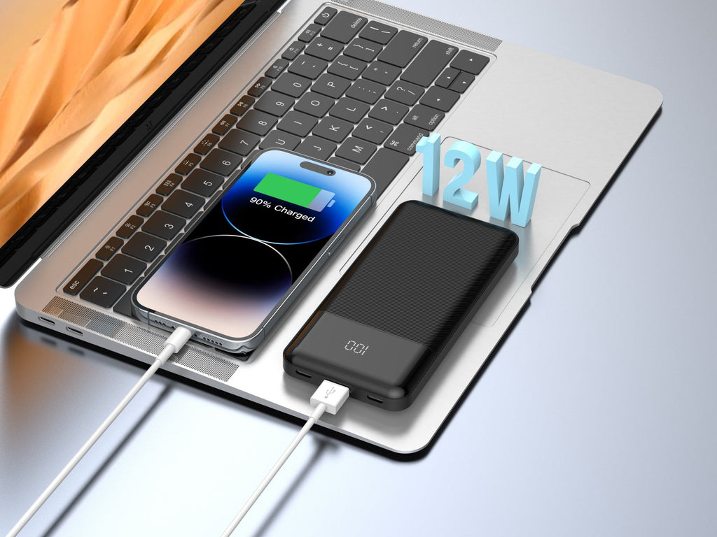 Techancy Power Bank TF2785 10000mAh Carregamento Rápido 12W Saída 2.4A Ecrã LED Compatível com iPhone/Android Proteção Inteligente Preto-2