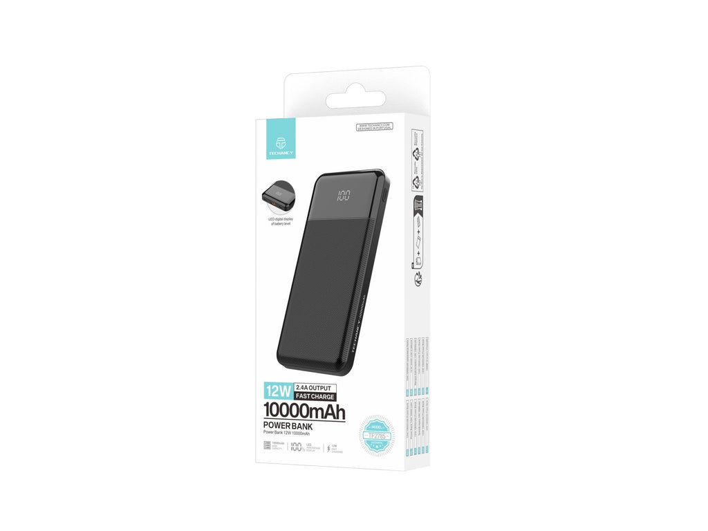Techancy Power Bank TF2785 10000mAh Carregamento Rápido 12W Saída 2.4A Ecrã LED Compatível com iPhone/Android Proteção Inteligente Preto-3