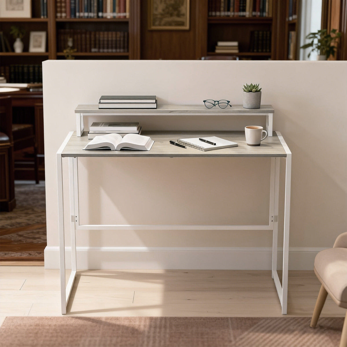 Bureau d'ordinateur pliable avec support d'écran, pour chambre, petits espaces, 100 x 48 x 87,5 cm, bois naturel-8