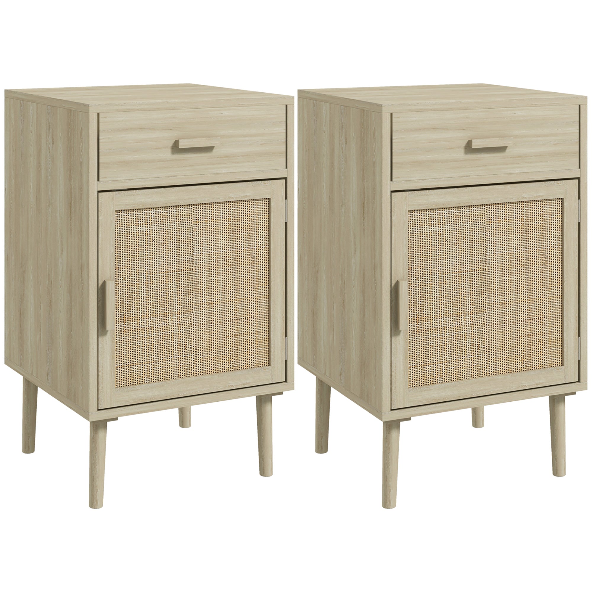 Lot de 2 tables de chevet, tables de nuit avec tiroir et placard, étagère réglable, 40 x 40 x 68,5 cm, chêne-0
