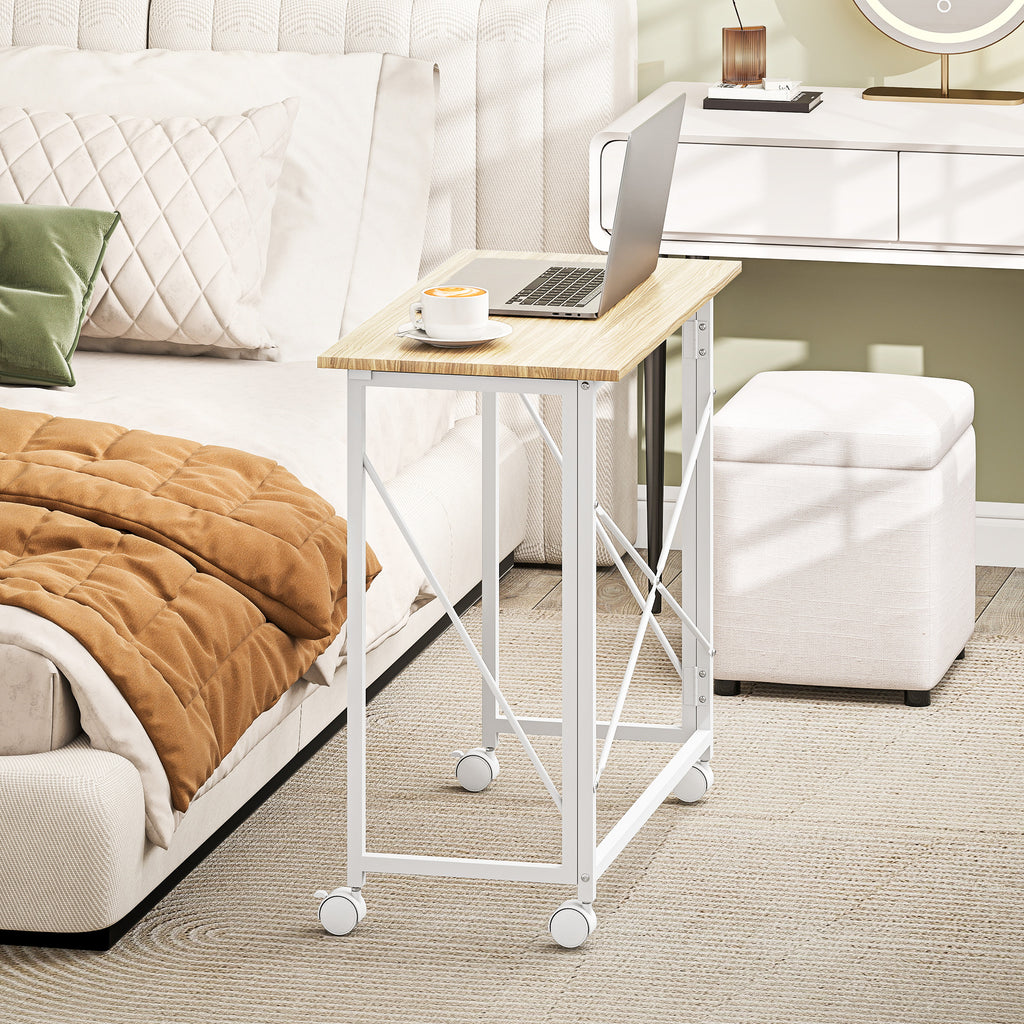Bureau pliant table d'ordinateur 80 x 40 cm sur roulettes pour bureau à domicile, chambre, petits espaces, chêne-6