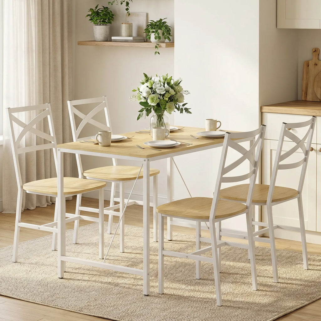 Ensemble Table Salle à Manger avec 4 Chaises, Table de Cuisine avec Chaises pour 4 Personnes, Bois Naturel et Blanc-7