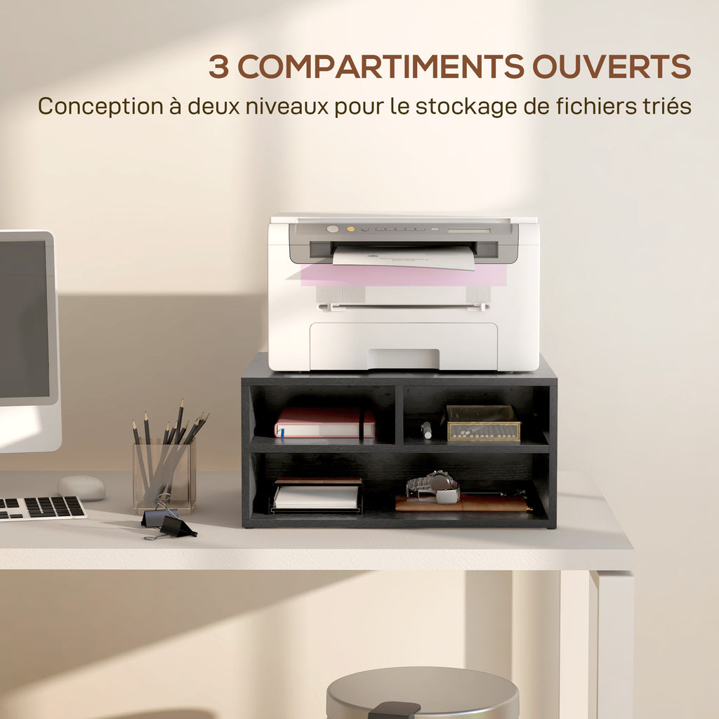 Organiseur bureau aspect noir avec 3 compartiments fournitures support d'imprimante 47 x 40 x 22,5 cm-3