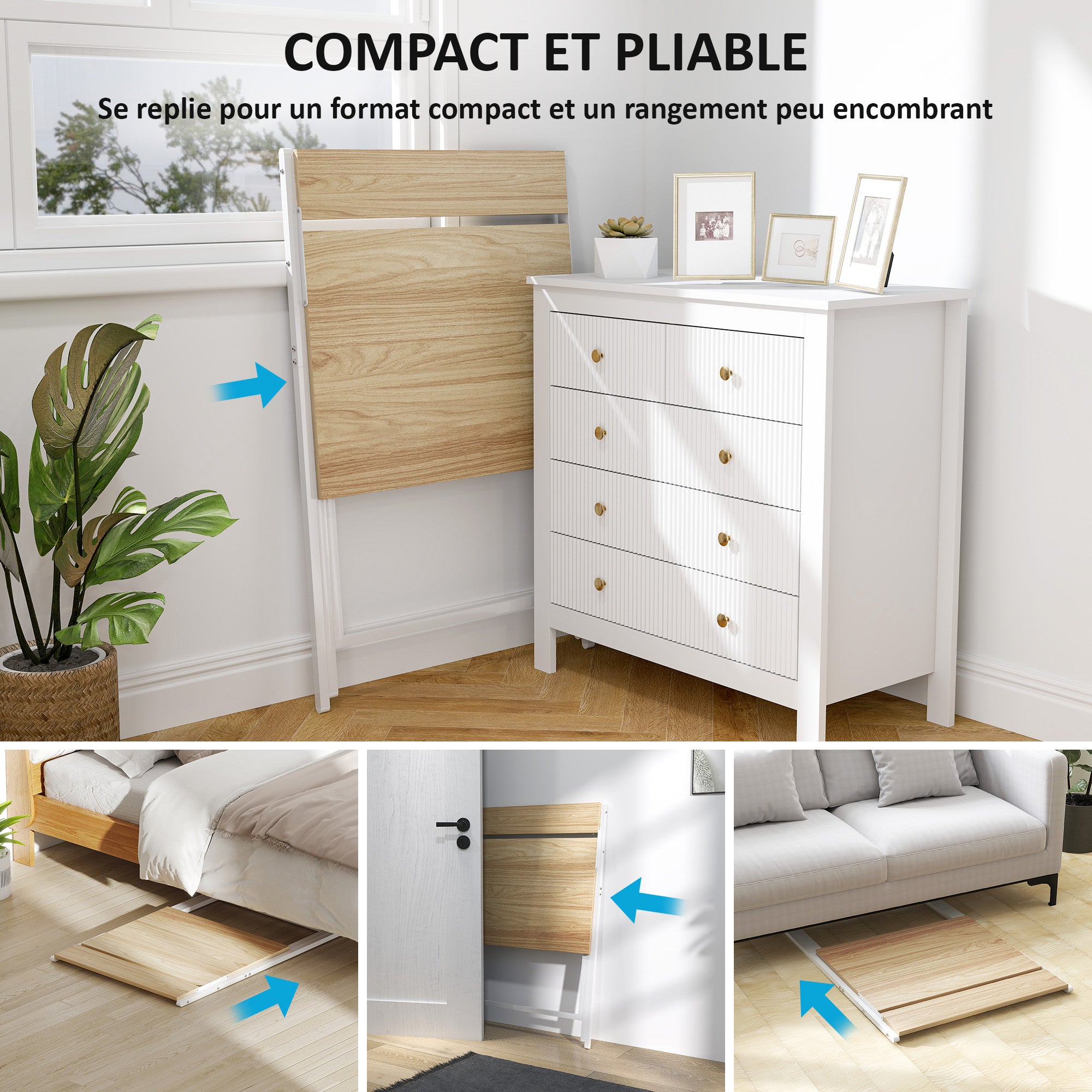 Bureau pliable 65,5 x 45 cm avec étagère de rangement pour chambre, petits espaces, bois naturel-3