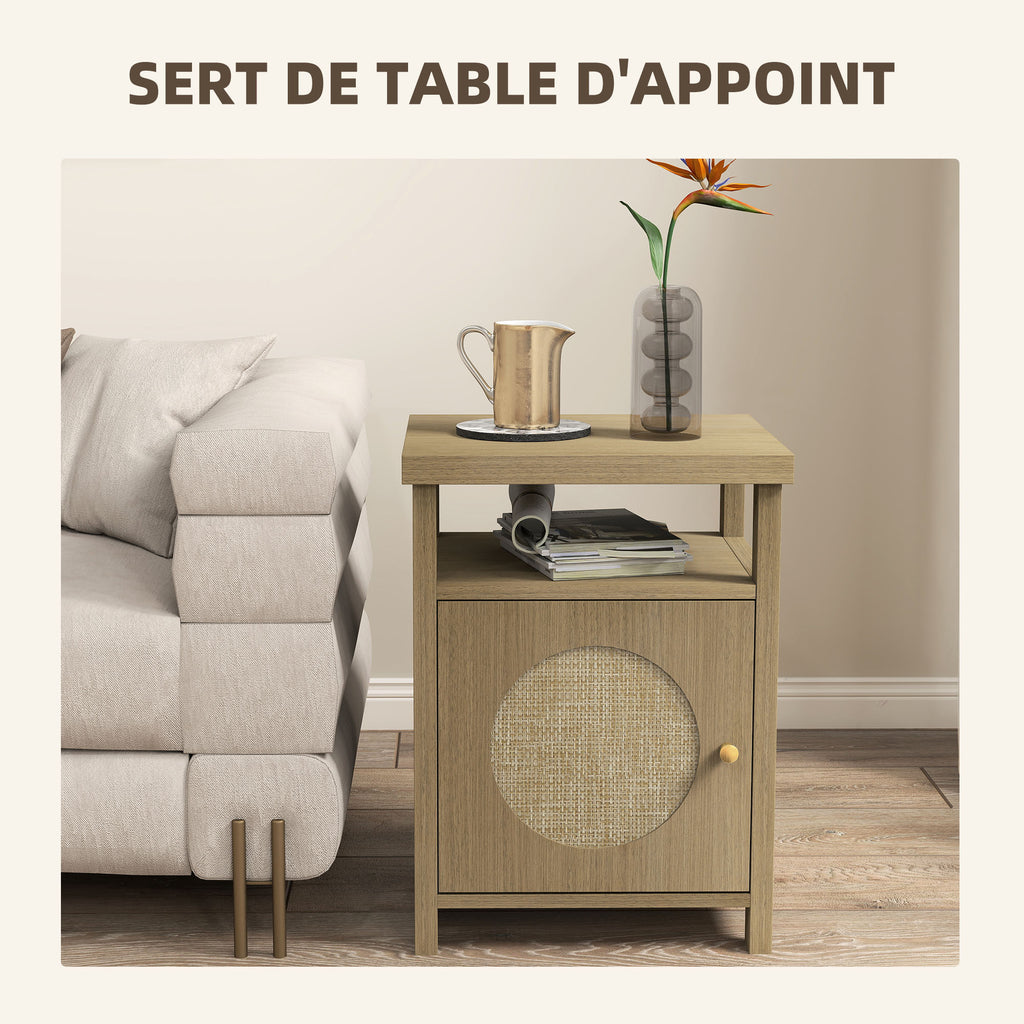 Lot de 2 tables de chevet étroite table d'appoint compartiment ouvert placard finition en rotin, 40 x 35 x 55 cm marron-6