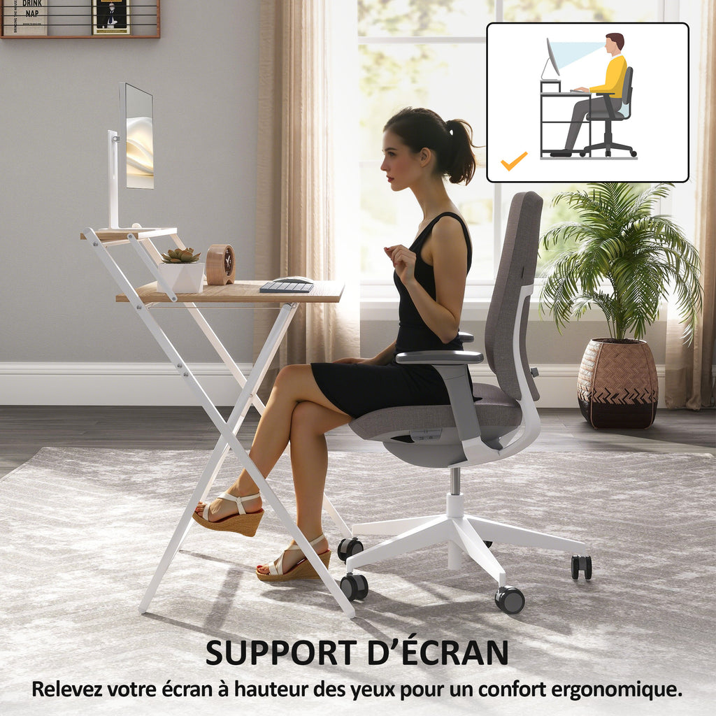 Bureau pliable 65,5 x 45 cm avec étagère de rangement pour chambre, petits espaces, bois naturel-4