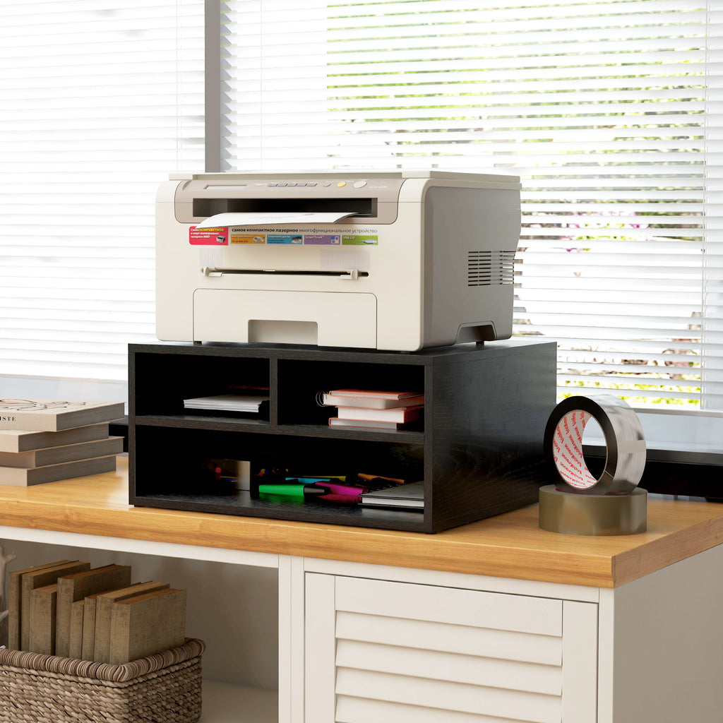 Organiseur bureau aspect noir avec 3 compartiments fournitures support d'imprimante 47 x 40 x 22,5 cm-5