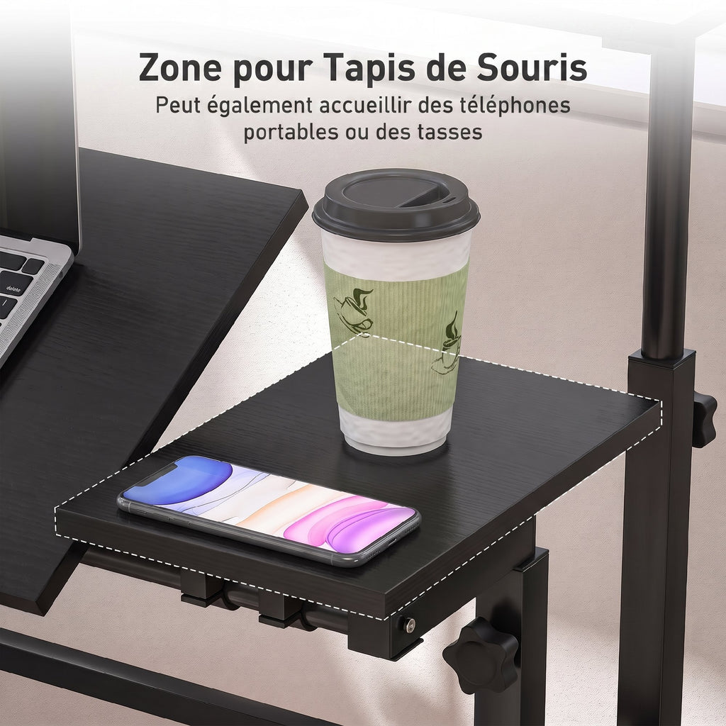 Bureau assis debout bureau réglable en hauteur 70 x 60 cm à roulettes avec plateau inclinable cadre en métal noir-5