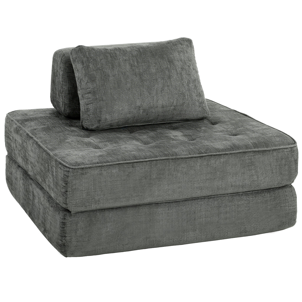 Canapé-lit pliant 2 en 1, chauffeuse 1 place, convertible en chenille, coussin épais, dossier et oreiller, gris-0