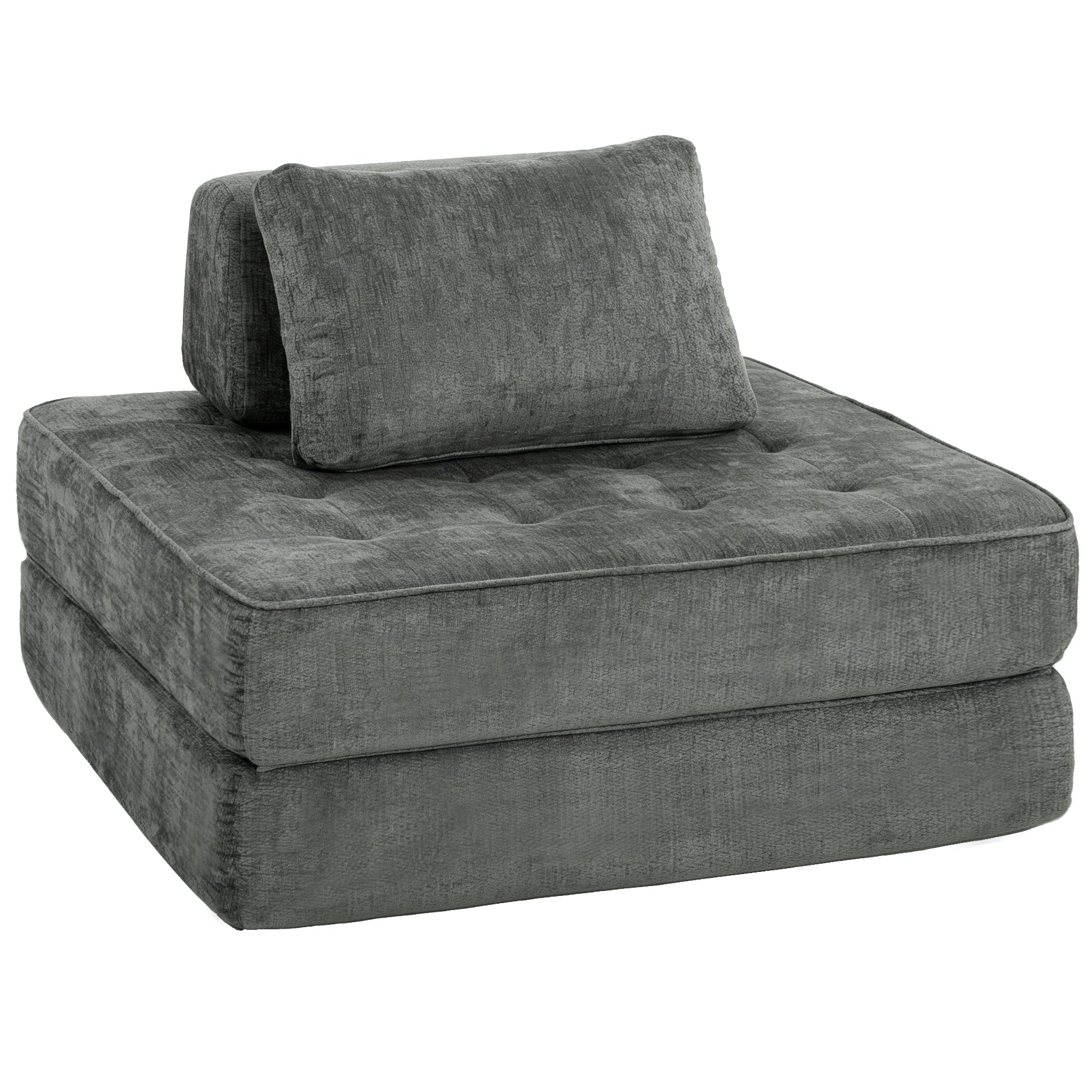 Canapé-lit pliant 2 en 1, chauffeuse 1 place, convertible en chenille, coussin épais, dossier et oreiller, gris-0