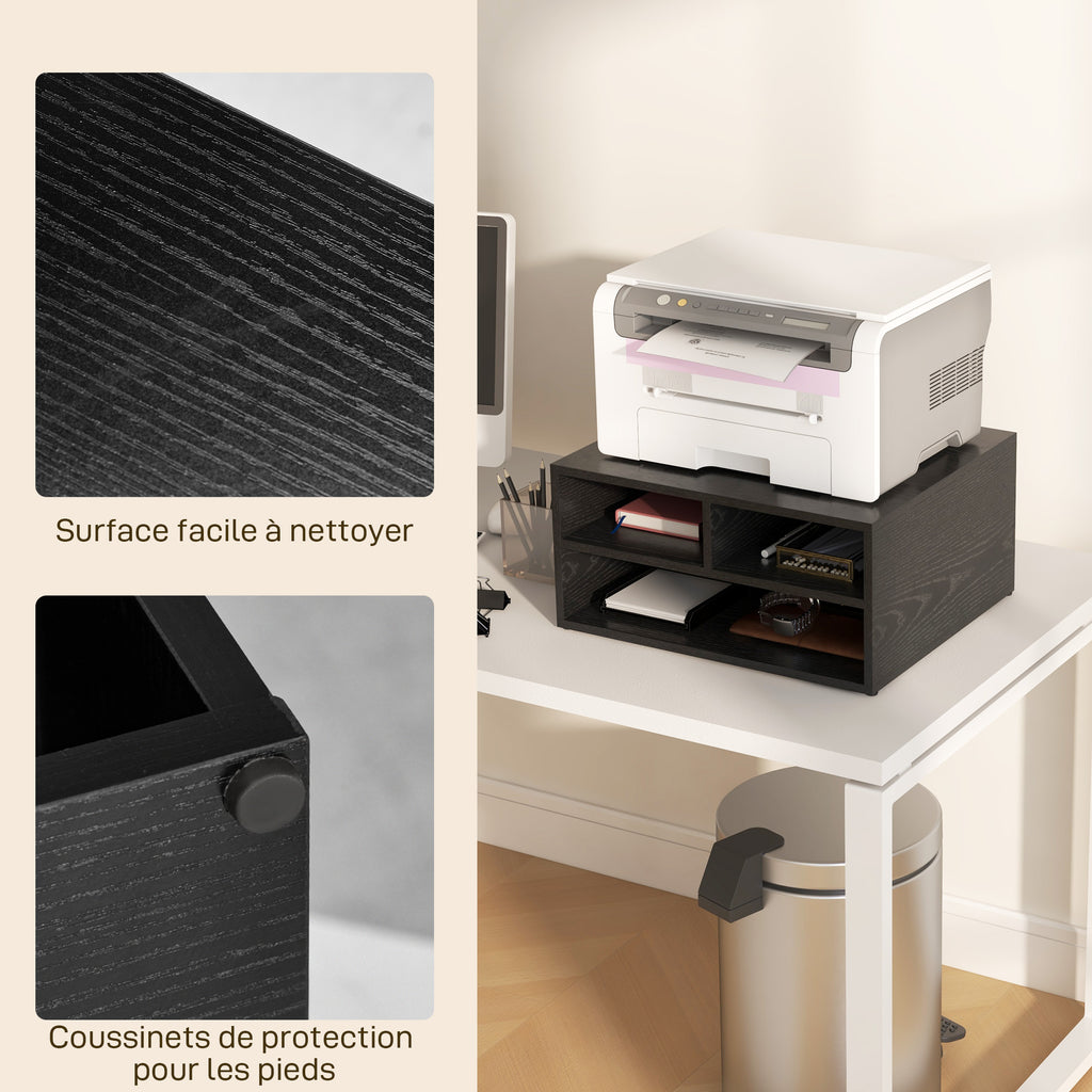 Organiseur bureau aspect noir avec 3 compartiments fournitures support d'imprimante 47 x 40 x 22,5 cm-4