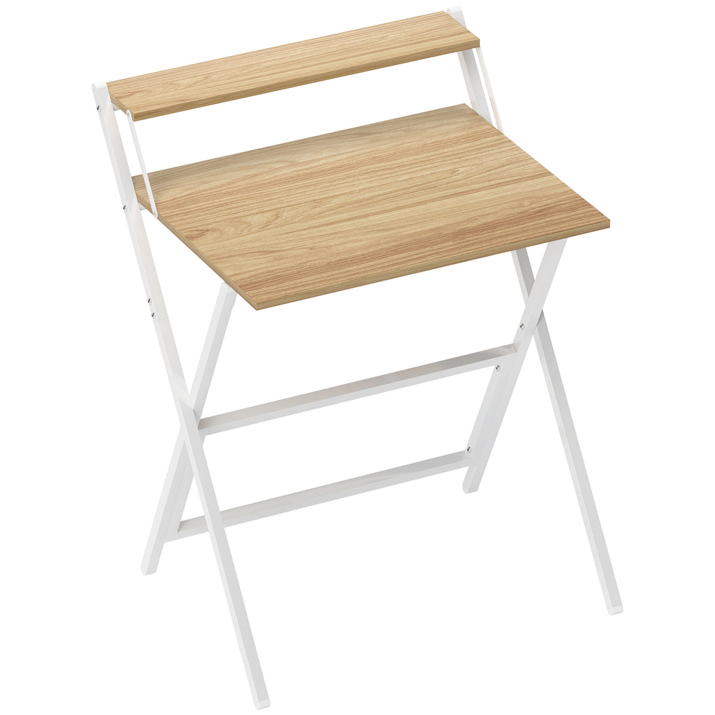 Bureau pliable 65,5 x 45 cm avec étagère de rangement pour chambre, petits espaces, bois naturel-0