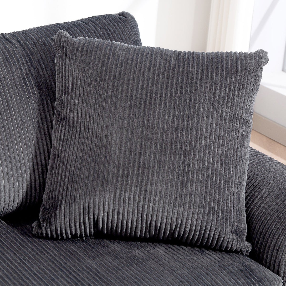 Canapé 3 places 212 cm avec 2 coussins à ressorts, tissu velours côtelé, pour salon, chambre, bureau à domicile, gris foncé-8